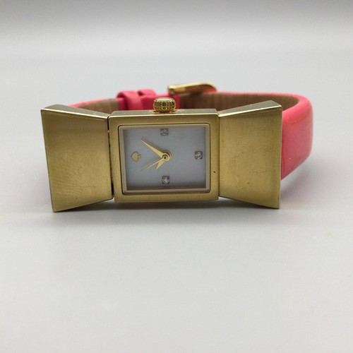 Kate Spade Carlyle Women Gold Tone MOP Dial Bow Pink Leather Band New Battery - Picture 7 of 16