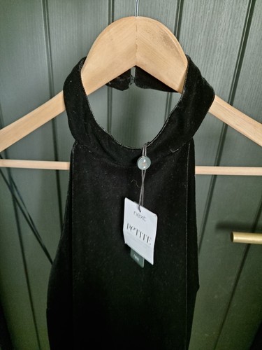 Next Emma Willis Black Velour Velvet Open Back Halterneck Top UK 16 Petite BNWT - Picture 6 of 19