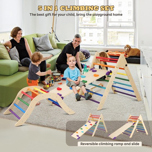 Foldable Pikler Triangle Set, Indoor Montessori Climbing toys for Toddlers 1-3 - Picture 2 of 7