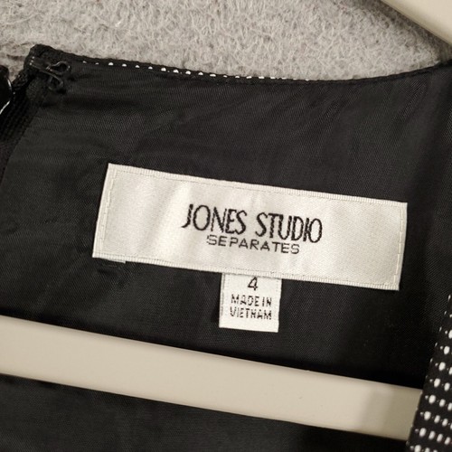 New Jones Studio Dress Womens 4 Black Micro Polka Dot Belted Lined - Picture 7 of 12