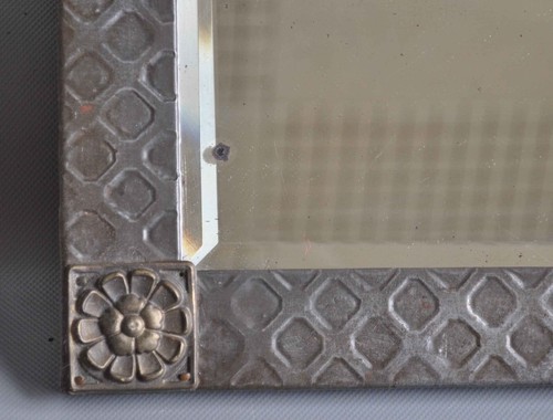 alter antiker Spiegel quadratisch 33x33 Metallrahmen Facettenspiegel Jugendstil - Bild 3 von 4