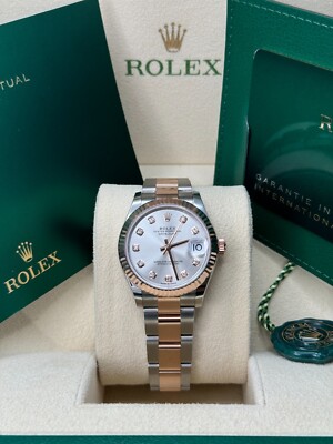 Rolex Datejust 31 NEW 2024 Silver Diamond Dial 278271 Rose Gold Fluted Oyster