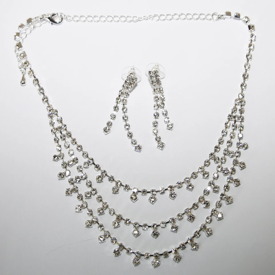 Set Gioielli Collier Orecchini Cristalli Strass Sposa Collana Argento 5 - Immagine 3 di 4