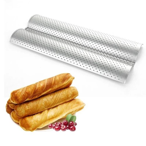 French 2 Baguette Pan Non-Stick Bread Baking Loaf Mold-Cooking Silver Steel Tray - Picture 4 of 14
