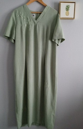 Leslie Fay Maxikleid Damen Kurzarm Reißverschluss Gr.18 Vintage Grün Guter Zustand - Bild 1 von 7