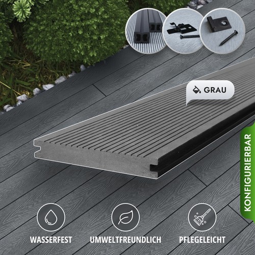 WPC Terrassendielen Komplettset 20mm Massiv Diele 3m-5m, Komplettbausatz 6-80m² - Bild 19 von 38