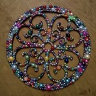 'ART FLOWER 2' round LARGE HANDMADE Pearl GEM ENCRUSTED WOODEN HANGING GIFT 25cm