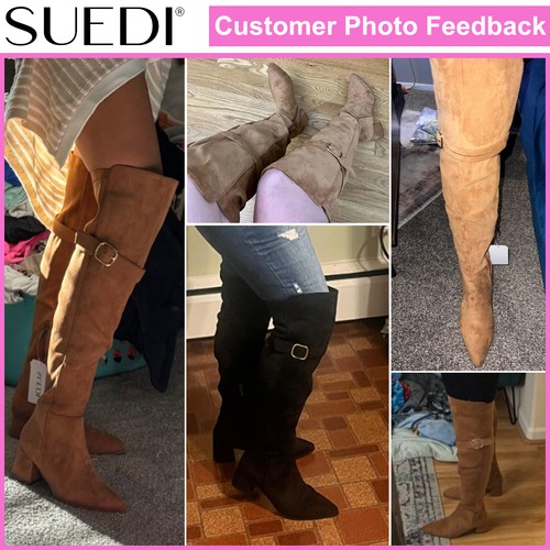 SUEDI Women Suede Over The Knee Boot Block Heel Pointed Toe Tall Thigh High Boot - Picture 2 of 45