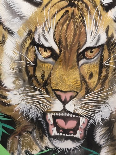 Vintage Asiatischer Tiger Original Aquarell auf Seide Signiert Handbemalt Kunst - Bild 7 von 12