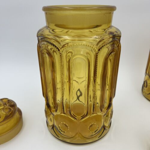 Vintage MCM LE Smith Amber Glass Moon and Stars Set of 4Canisters & Lids READ - Picture 6 of 23