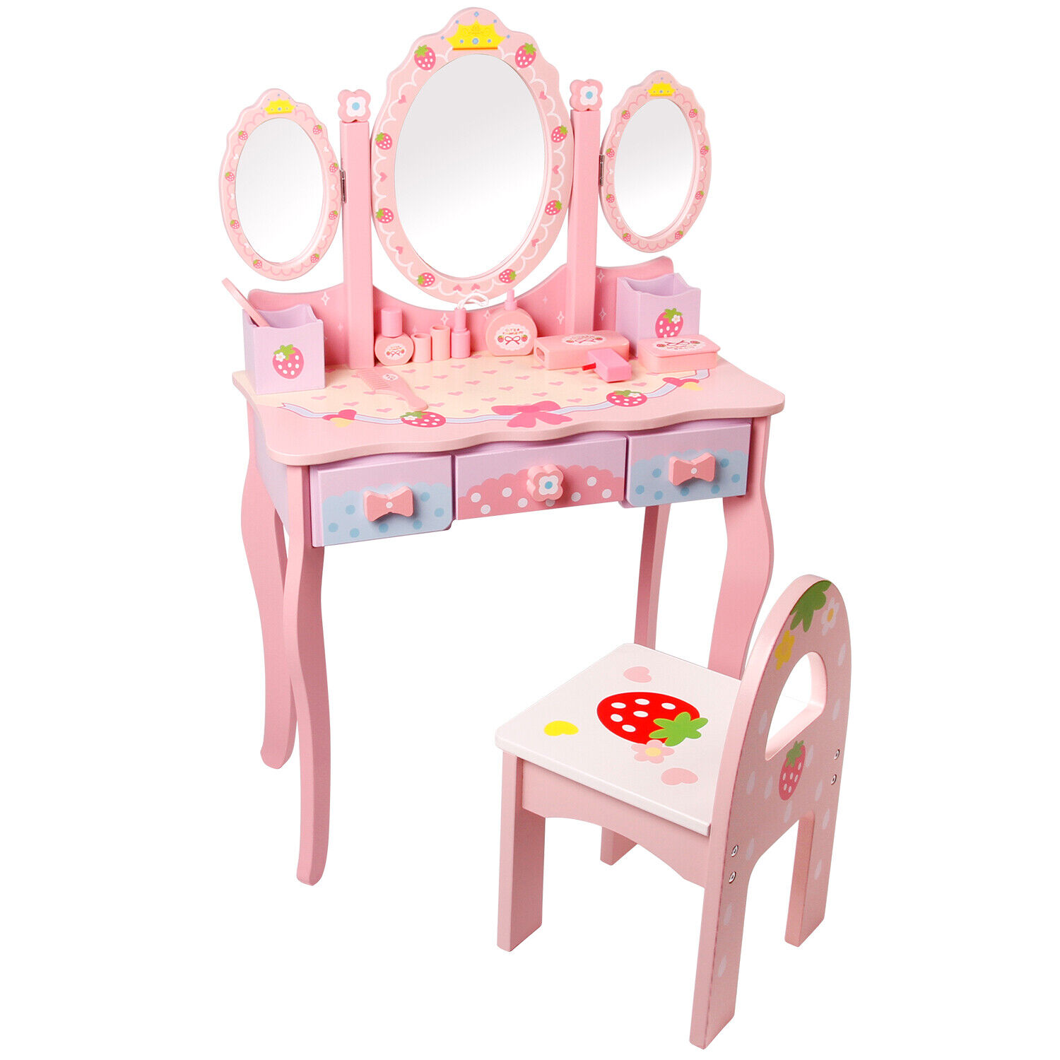 B-WAREN Kinder Schminktisch Mädchen Spiegel Hocker Make-up Tisch Kosmetiktisch