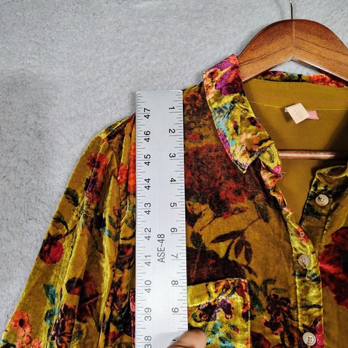 Anthropologie Pilcro Top Women Large Green Floral Velvet Relaxed Button-Up Boho - Picture 7 of 15