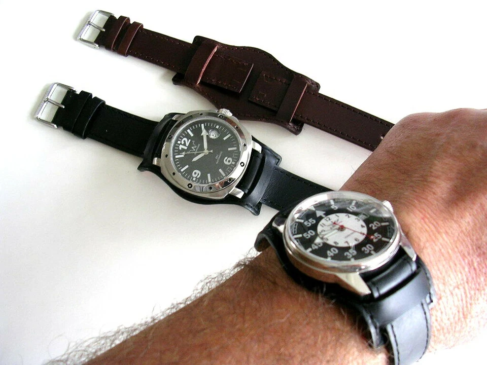 19mm Open End BUND Black or Brown Military Oil Leather watchband strap IW SUISSE - Image 4 of 4