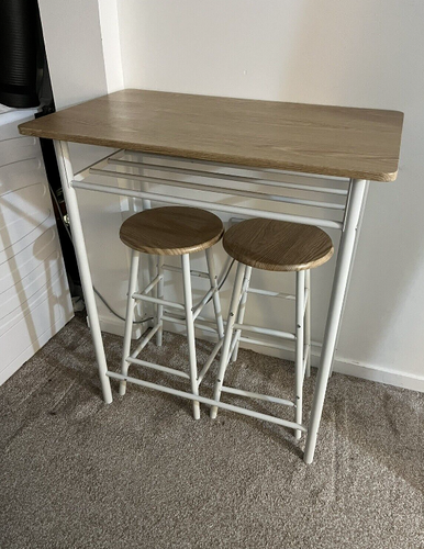 Bar Table Set Breakfast Kitchen Dining 2 Metal Chairs Small Space Saving Stools - Picture 4 of 20