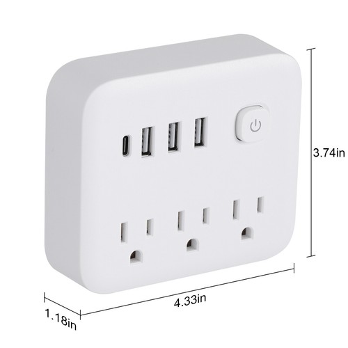 Multi Plug Outlet Extender 3 Outlets Wall Plug Surge Protector w/3 USB & 1 USB-C - Picture 22 of 22