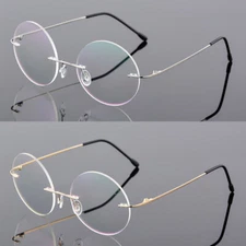 Men Women Round Rimless Memory Ti Optical Glasses Eyeglasses Frame Rx