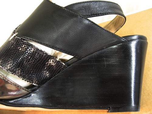 NEW AGL Womens Triple Leather/Patent Wedge Slingback Sandal EU 39.5/US 9.5 Black - Picture 12 of 12