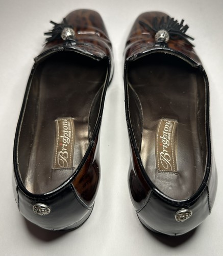 Brighton Noho Tortoise Cheetah Brown Patent Leather Women Loafer Shoes 6 M - Picture 7 of 11