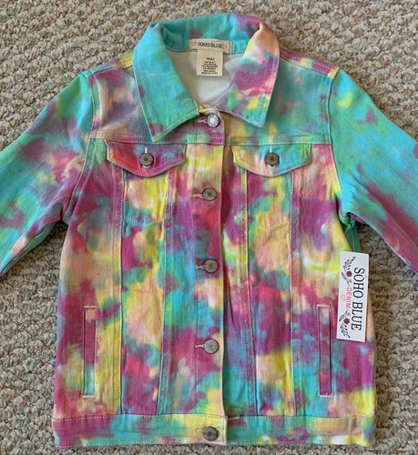 Soho Blue Denim NEW w/Tags Girls Colorful Tie-Dye Denim Jacket Size L 14 - Picture 3 of 12