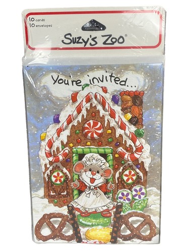 10 Suzy’s Zoo Weihnachtsfeier Einladungen Lebkuchenhaus Karten & Umschläge - Bild 1 von 2