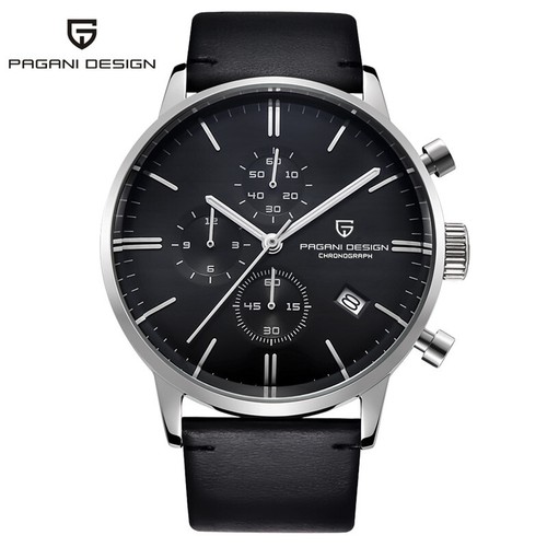 PAGANI DESIGN Men VK67 Quartz Wrist Watch Waterproof Date Leather Steel Band Box - Picture 3 of 18