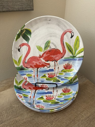 Cynthia Rowley New York Melamine Dinner Plates Pink Flamingos Set Of 6 Tropical