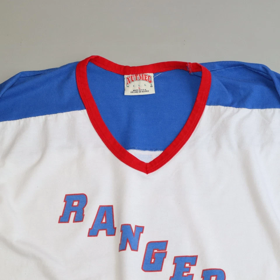 Vtg New York Rangers Shirt Jersey Large Leetch 90s Nutmeg Mills USA white NHL - Image 2 of 4