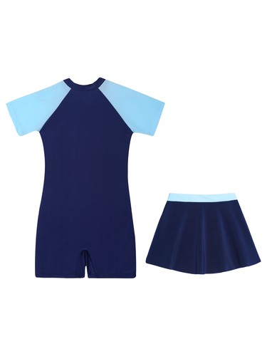 Kids Girls Beach Bathing Swimwear UV Protection Rashguard Outfits Jumpsuit+Skirt - Picture 43 of 50
