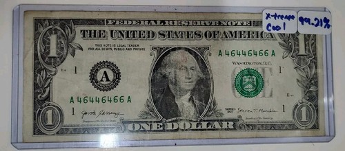 2017 1 Dollar Schein 98,21% extrem coole Seriennummer A46446466A (binär) - Bild 1 von 2