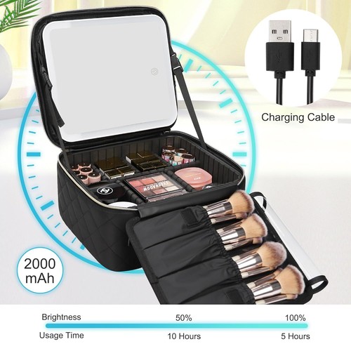 Relavel Travel Makeup Bag with LED Mirror,Portable Organizer with Dividers,Black - Picture 71 of 130