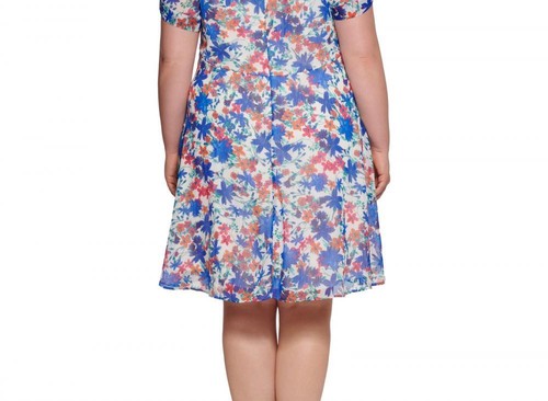 Calvin Klein Women's Knee Length Shift Dress  Floral Short Sleeve  V-Neck  A3007 - Picture 5 of 16