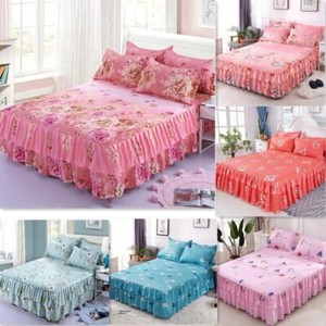 3pc-Set-Floral-Bed-Skirt-Fitted-Sheet-Cover-Graceful-Bedspread-Double-Lace-Beddi