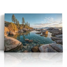 Lake Tahoe Canvas Print Wall Art – Sierra Nevada Mountain Reflection Home Decor