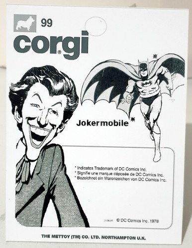 CORGI Juniors 99 JOKERMOBILE Batman JOKER Diecast Model Car on Repro Card [C] - Picture 6 of 7