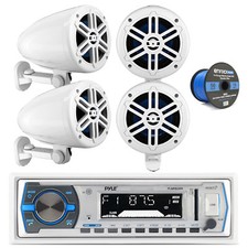 Pyle Marine Bluetooth Receiver, 4x 5.25" 180W Off-Road White Speakers w/Wire