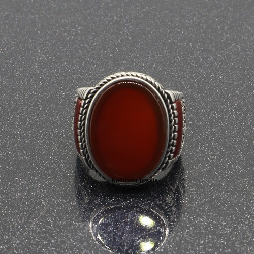 Silver Handmade Ring 925 Sterling Silver Red Carnelian GemStone Ring Men's Rings - Picture 3 of 6