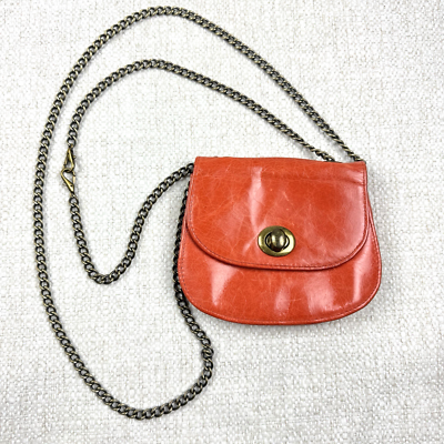#ad Hobo Leather Chain Crossbody Mini Purse Orange Belt Sleeve Turn Clasp