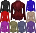 Womens Peplum Frill Fitted Ladies Long Sleeve Flared Slim fit Button Blazer 8-22