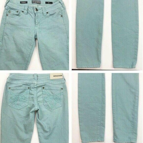 AFFLICTION Women's Denim Jeans RAQUEL FLEUR TEAL Embroidered Buckle B38 - Afbeelding 9 van 10