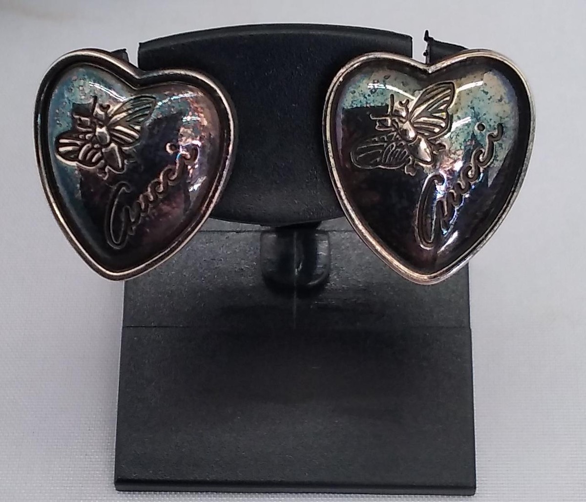 GUCCI Authentic Bee Logo Heart Earrings Silver 925 Ag925 GUCCI Authentic Bee Logo Heart Earrings Silver 925 Ag925