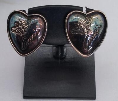 GUCCI Authentic Bee Logo Heart Earrings Silver 925 Ag925 GUCCI Authentic Bee Logo Heart Earrings Silver 925 Ag925