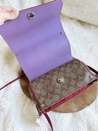 NWD Coach Signature Reversible 2 IN 1 Crossbody Bag True Red/Purple $275 W/Flaws - Picture 14 of 18