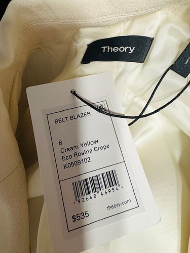 NWT Theory Cream Ivory Eco Rosina Crepe Belted Blazer Jacket Sz 8 $535 NEW Mint - Picture 2 of 10