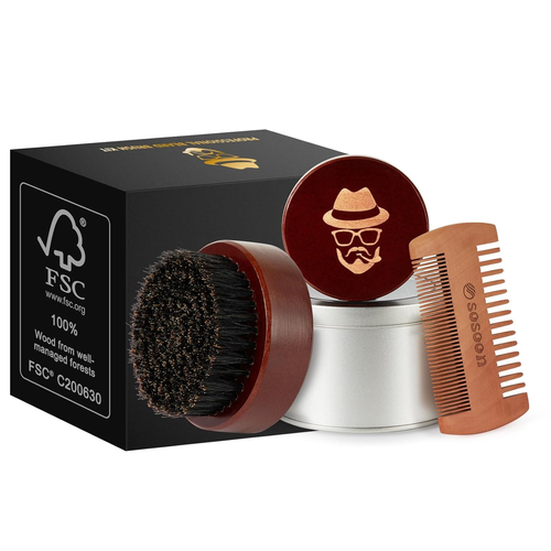 Beard Brush, Pure Boar Bristle Black Walnut Wood Beard Comb Brush for Men to Tam - Picture 4 of 7