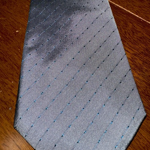 Theory Men's Navy Blue & Gray Striped Silk Neck Tie Contemporary - Picture 2 of 4