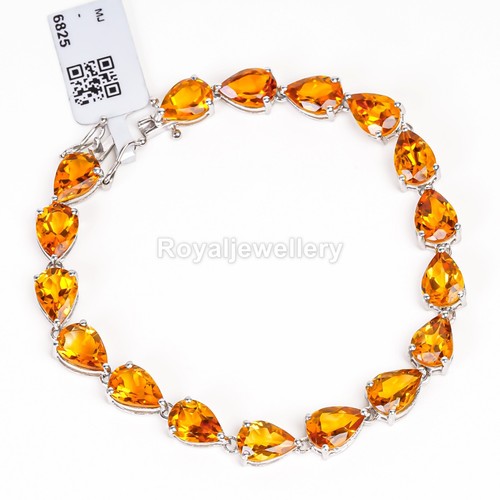Pear Cut Natural Citrine Bracelet 925 Silver Bracelet November Birthstone