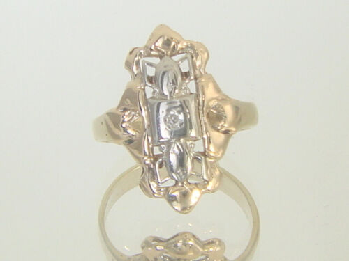 Vintage 14K Yellow Gold and White Gold Diamond Shield Ring Size 5.5 - Bild 2 von 10