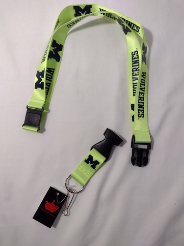 NEW Michigan Wolverines Lanyard Keychain Neon Yellow & Navy - Picture 4 of 5