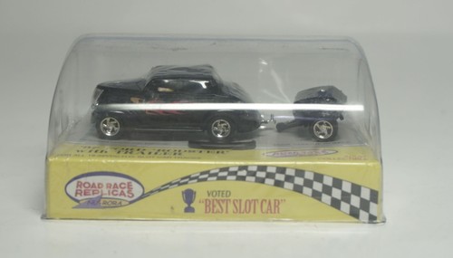 NU-RORA Black w/Flames 37 Ford Roadster with Trailer, T-Jet HO SLOT CAR. MIB - Picture 15 of 16