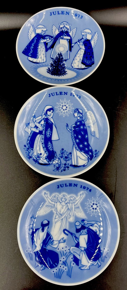 Vintage 72, 73, 74 Porsgrunds Norway Blue White Porcelain